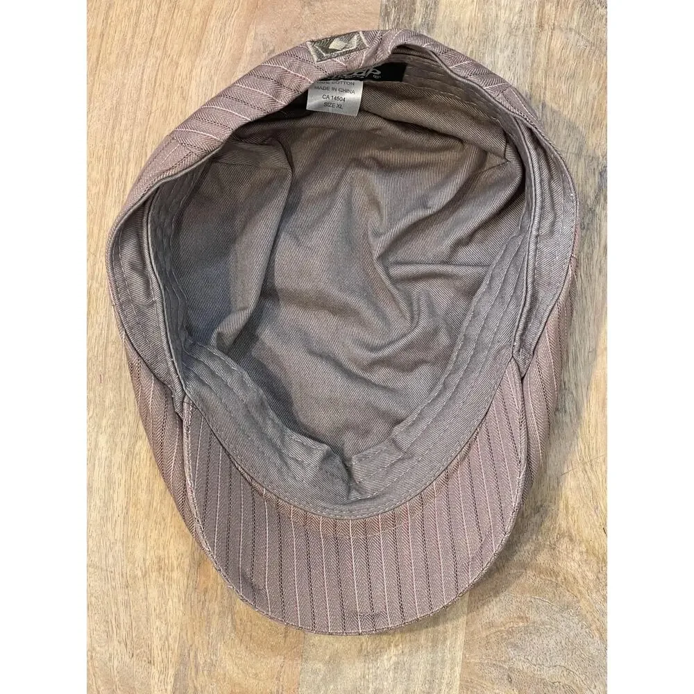 Crowncap Hat Cap Flat Brown Striped Cotton Twill Lined Lightweight Mens XL 22
